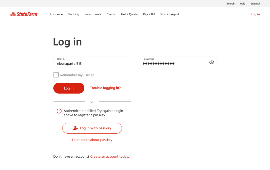 Image of login with updated error messaging