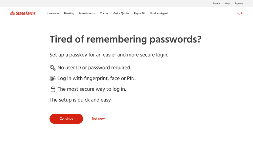Image of passkey set up interstitial with list